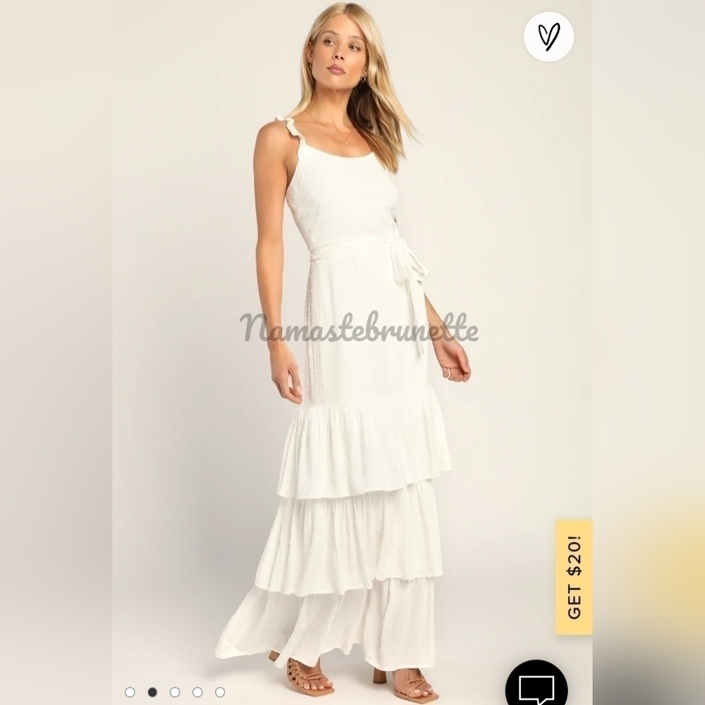 LULU'S S White Ruffled Tiered Swiss Dot Maxi Dress